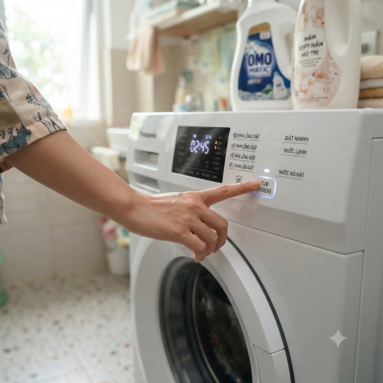 Kích hoạt chế độ vệ sinh máy giặt Panasonic trên bảng điều khiển