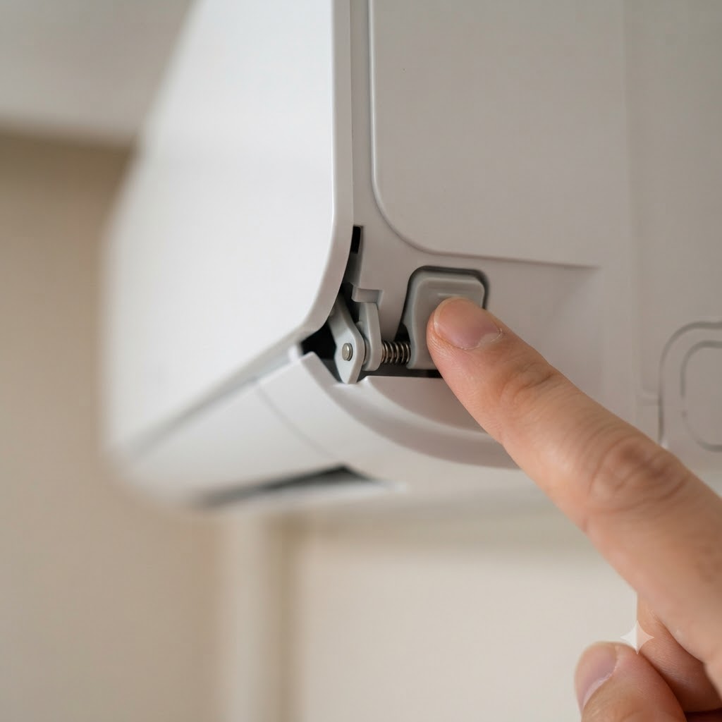 Cận cảnh vị trí ngàm cài lưới lọc dàn lạnh điều hòa