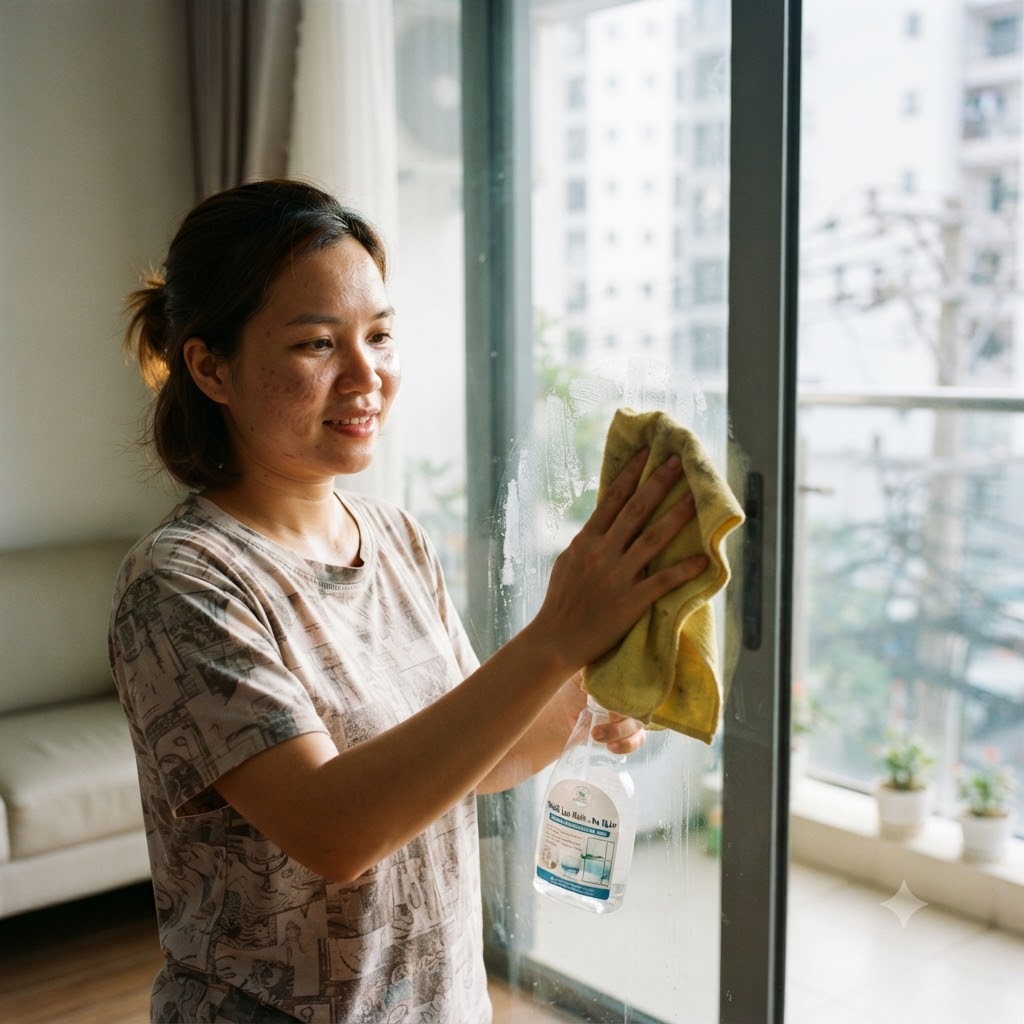 Lau chùi keo decal bám dính trên cửa kính