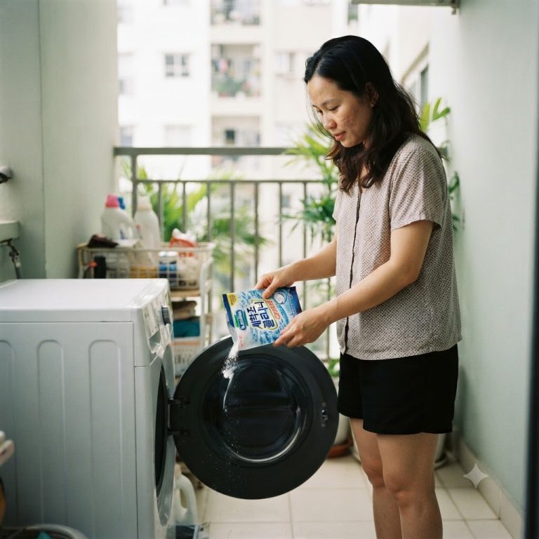 Gia chủ sử dụng bột tẩy máy giặt Hàn Quốc làm sạch lồng giặt
