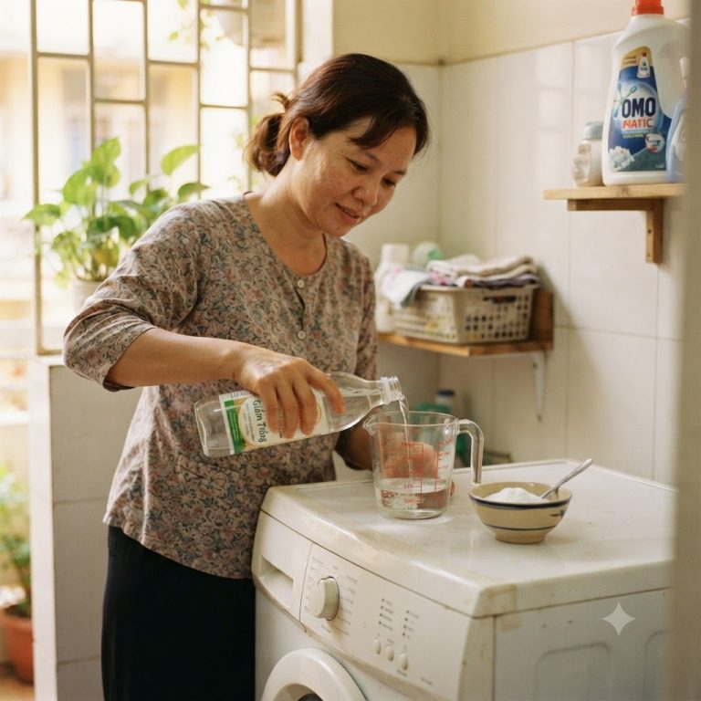 Chuẩn bị giấm trắng và baking soda để làm sạch lồng giặt