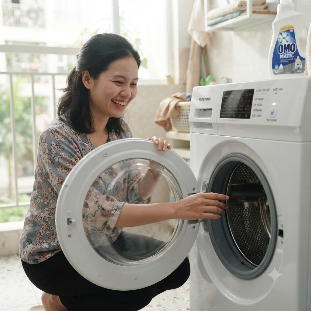 Lồng giặt Panasonic sáng bóng sau chu trình làm sạch