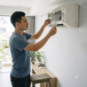 Thao tác tháo lưới lọc máy lạnh nhẹ nhàng đúng khớp